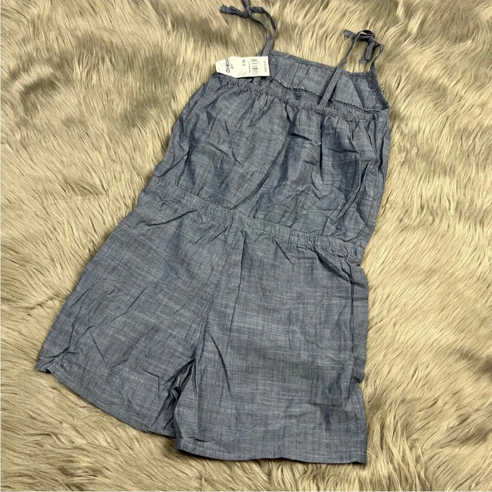 Oshkosh Bgosh Girls Chambray Blue White Romper Size 6/6X